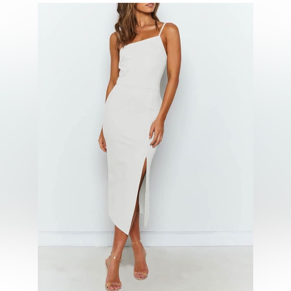 White midi dress with slit